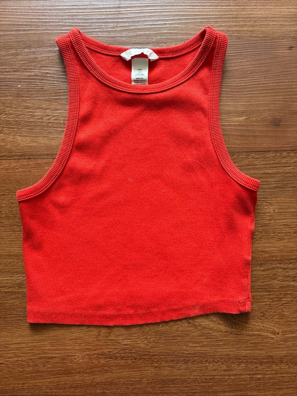H&M Womens Small Red Ribbed Crop Tank Top Sleeveless Y2K Basic
